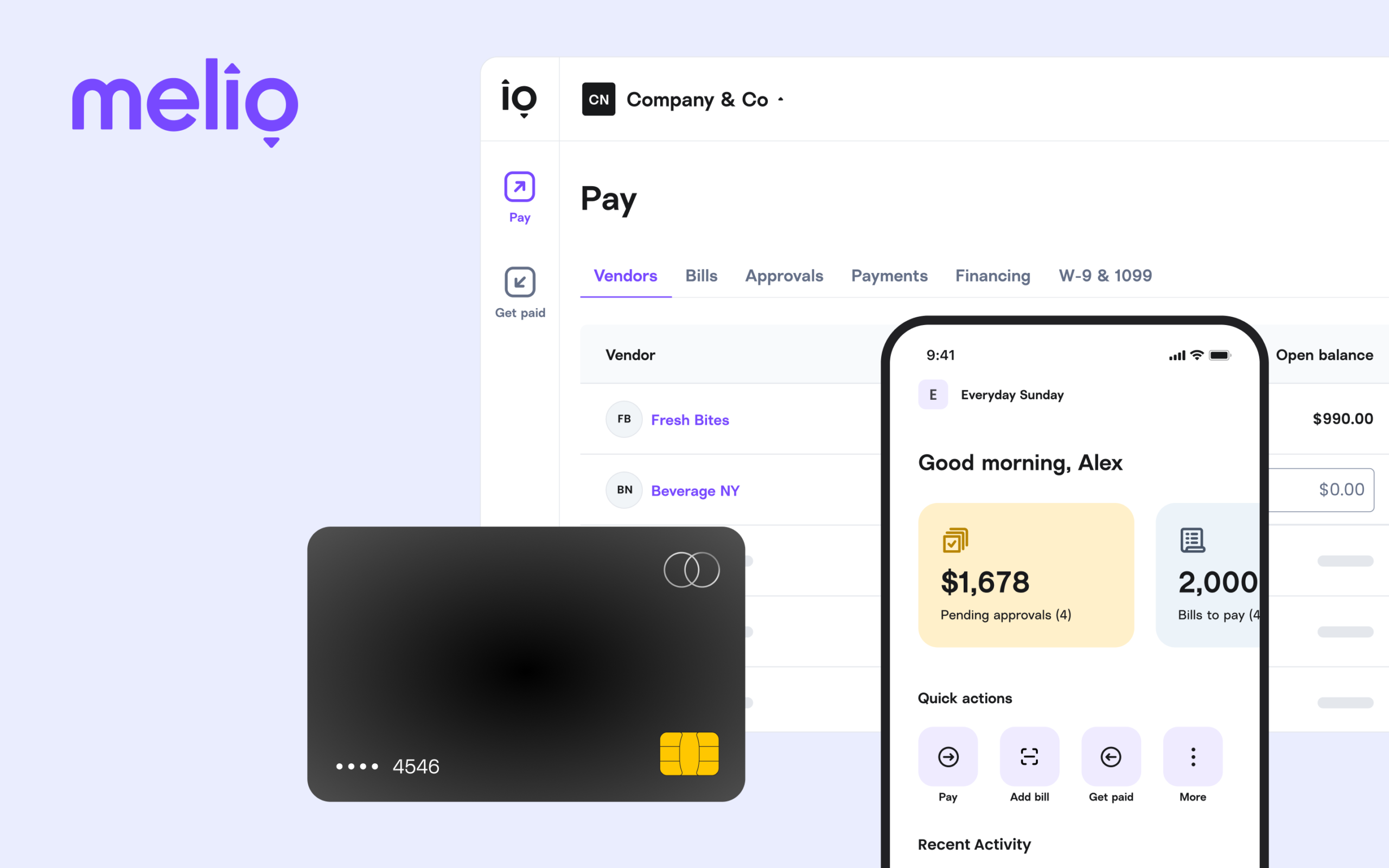 Melio Payments platform — business payment management dashboard accessible after Melio login